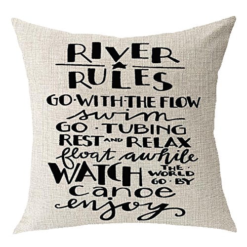 HGOD DESIGNS Family Rules Decorative Throw Pillow Cover Case,Quotes Cotton Linen Outdoor Pillow Cases Square Standard Cushion Covers for Sofa Couch Bed Car 18x18 inch Black 